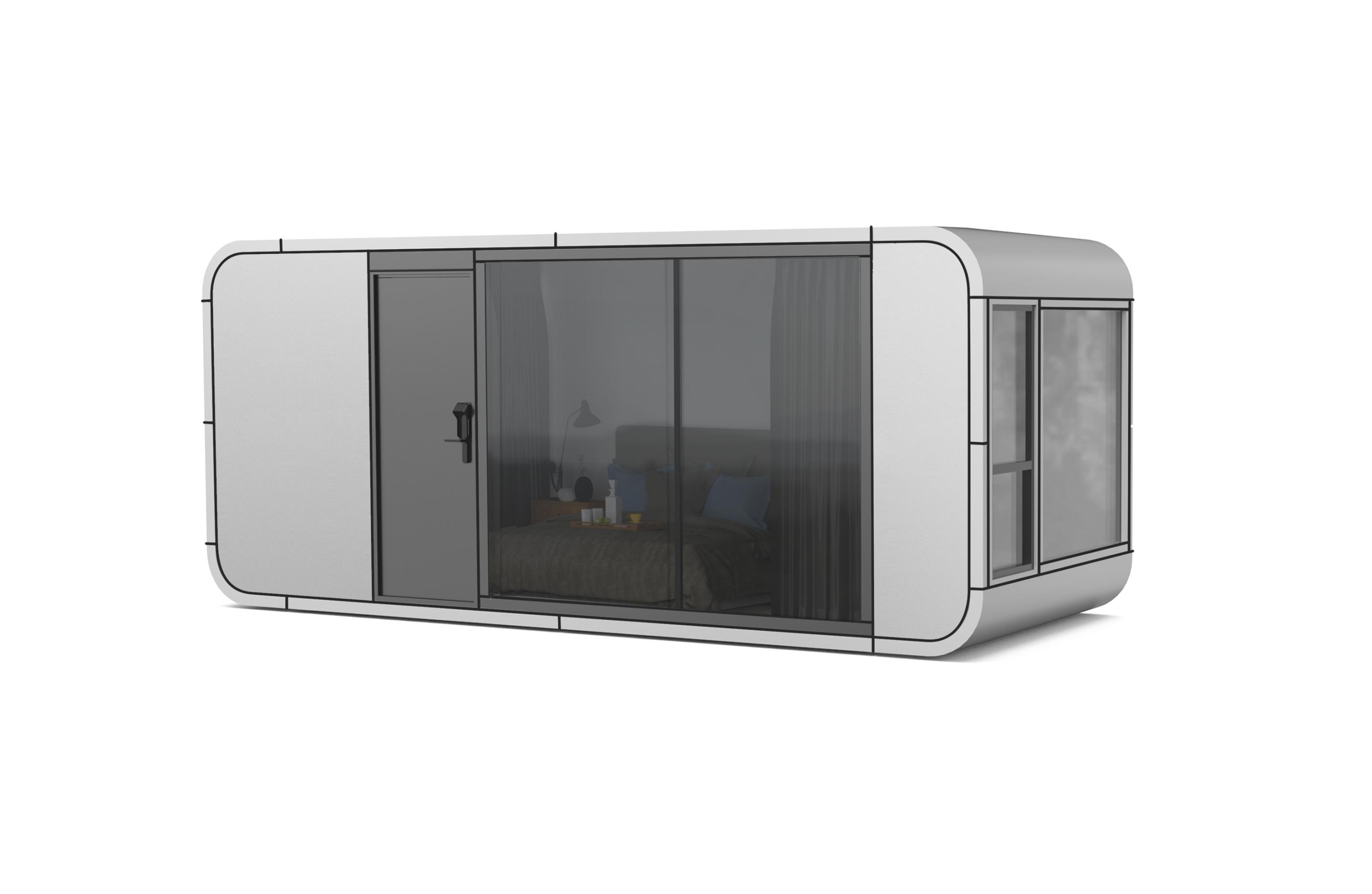 Maison capsule A205 de 13 m², vue extérieure de la façade vitrée