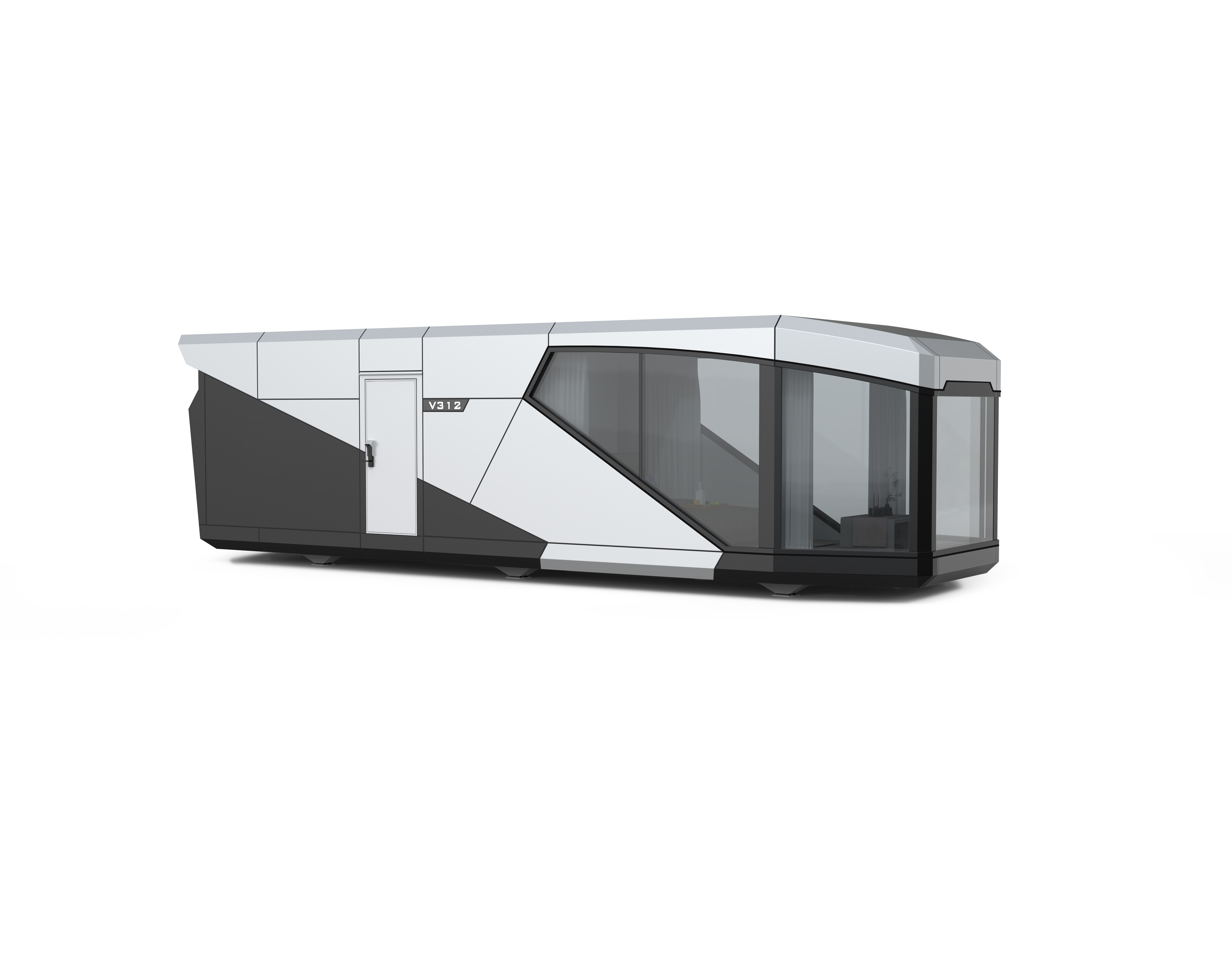 Maison capsule V312 de 38 m², vue extérieure de la façade vitrée