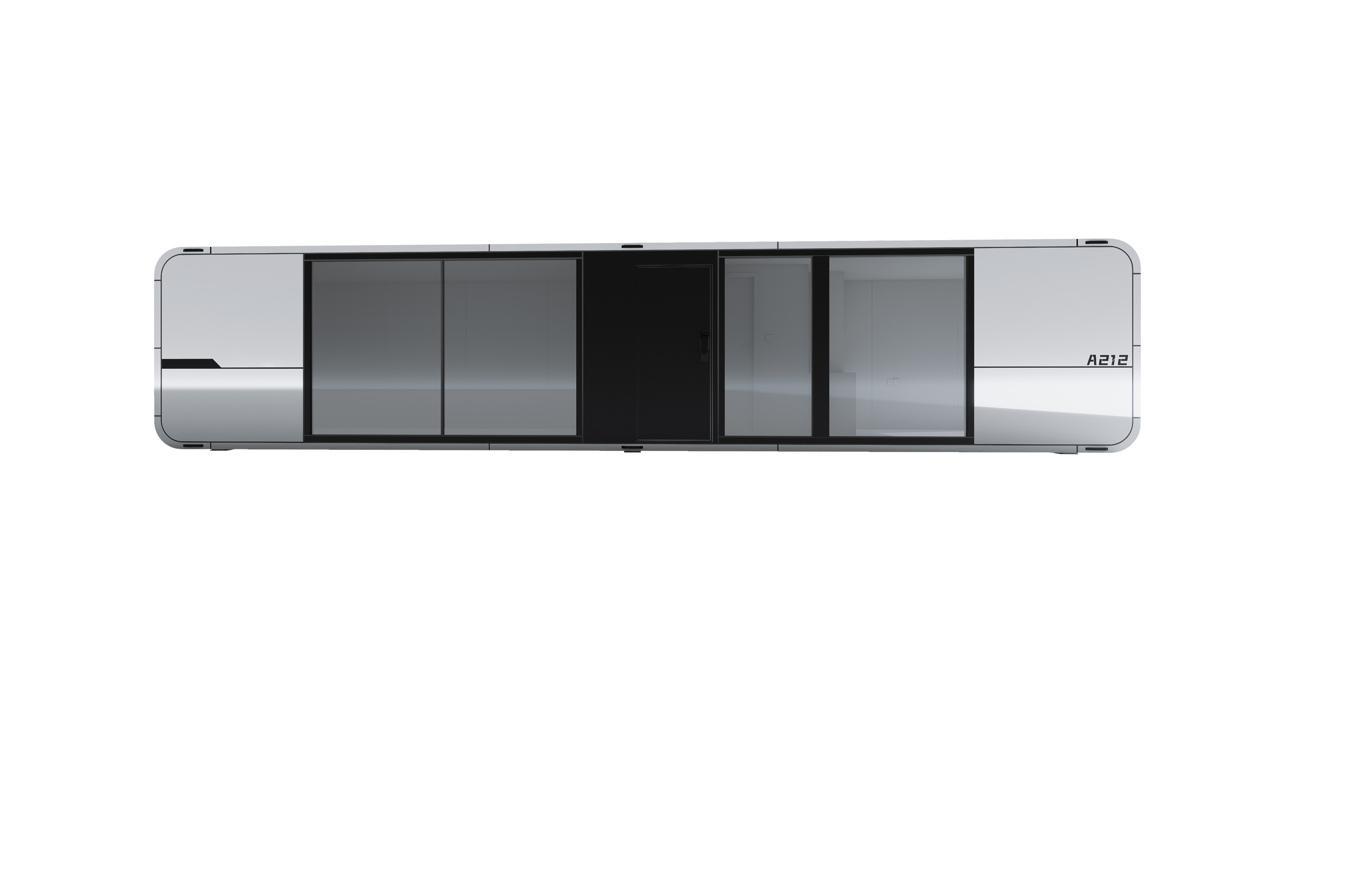 Maison capsule A212 de 26 m², vue extérieure de la façade panoramique vitrée